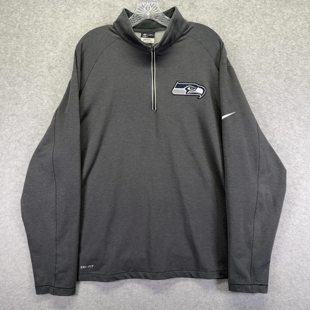 Seattle Seahawks Sweater Men 2XL Gray NFL Football Nike Dri-FIT 1/4 Zip Pullover